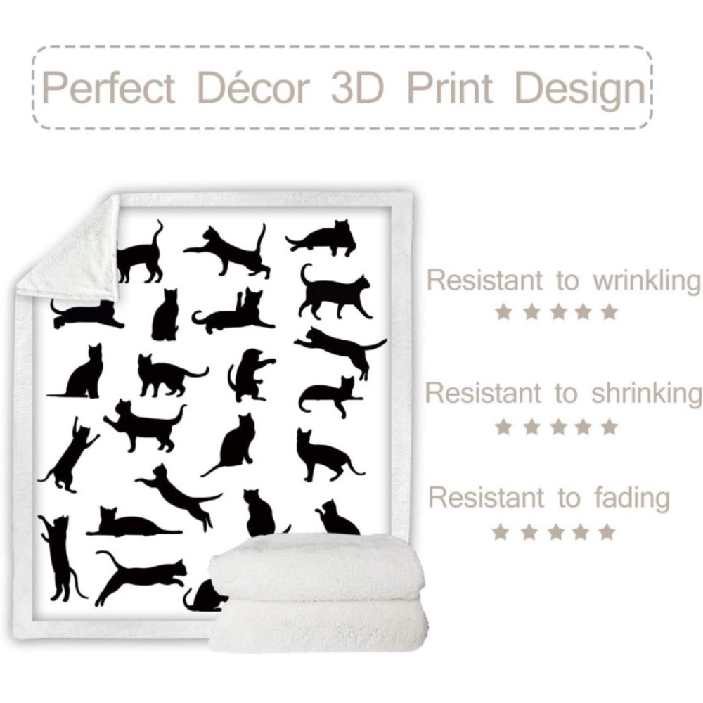 🆕Adorable Black Kitty/Sherpa Fleece Throw Blanket - Picture 5 of 5